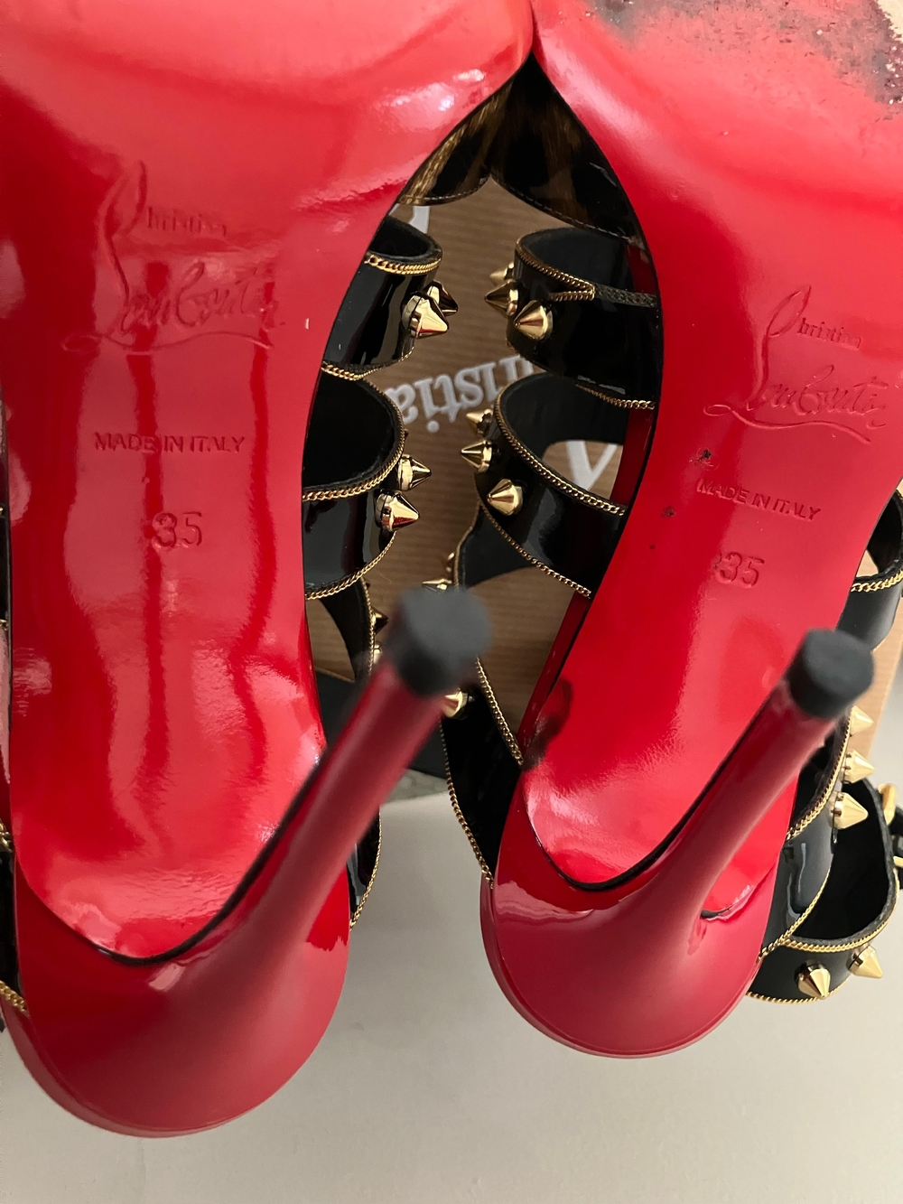 Christian Louboutin Leopard Pointed Studded Strap Pump - Black & Brown - Picture 3 of 7